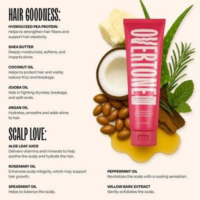 Overtone Raspberry Pink Hair Mask Semi - Permanent Hair Dye & Color Conditioner - New - Jaico Online Shop