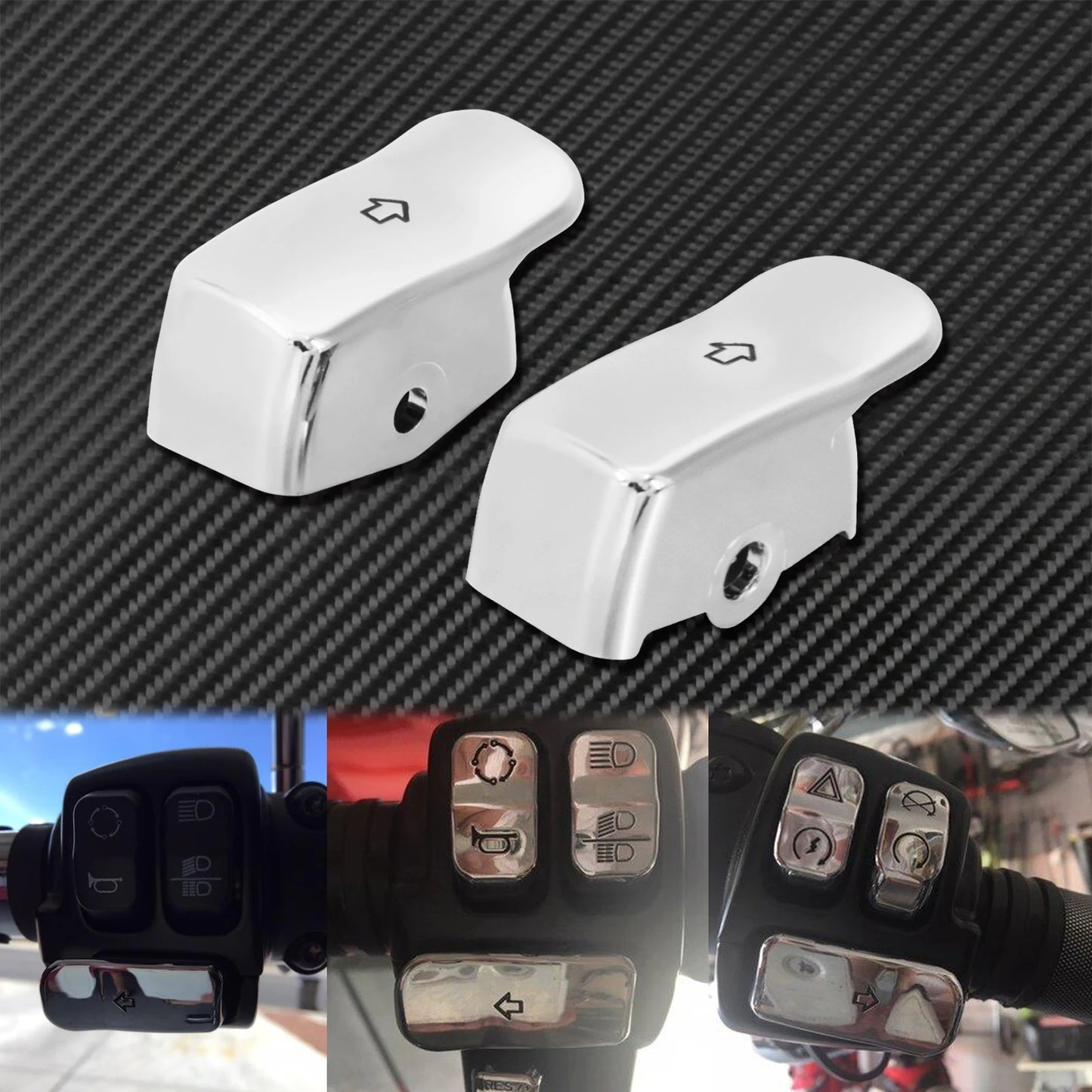 2xMotorcycle Black/Chrome Turn Signal Extension Caps Switch Button Extended Cover For Harley Sportster Dyna Fat Bob FXDF Softail