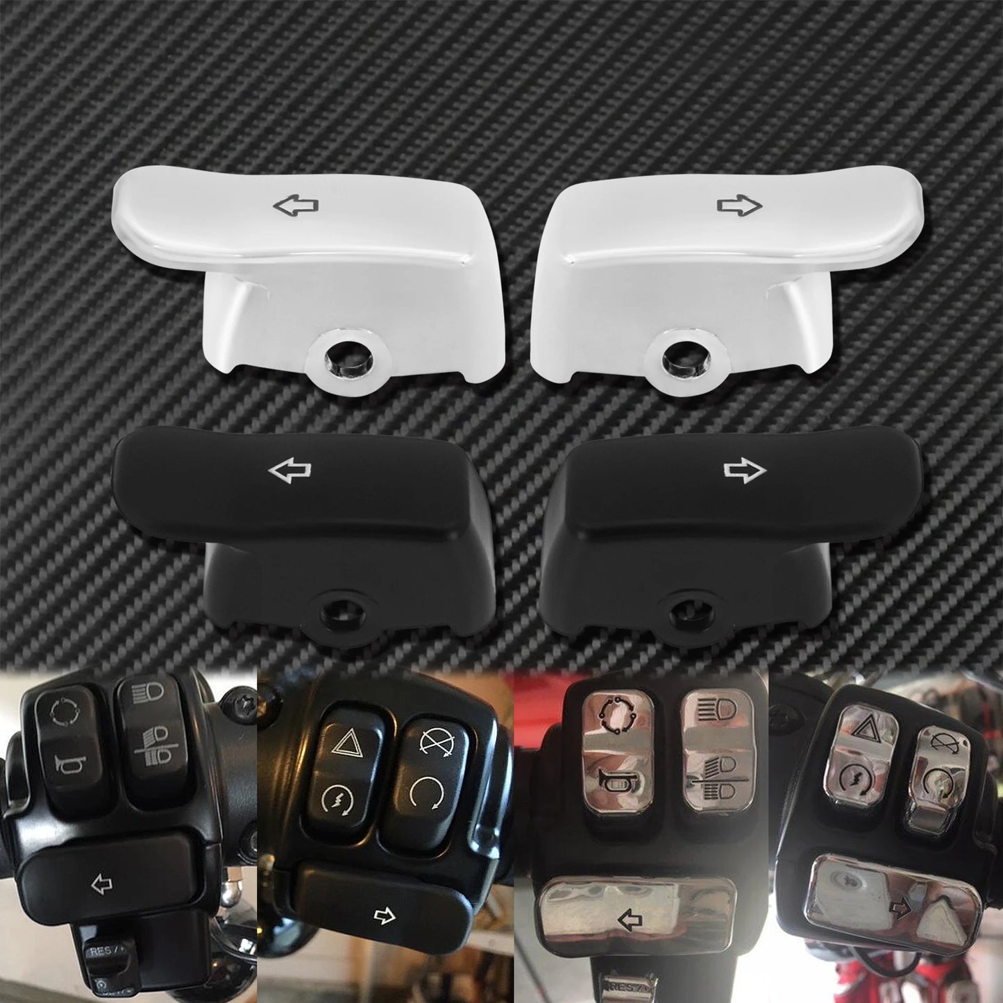 2xMotorcycle Black/Chrome Turn Signal Extension Caps Switch Button Extended Cover For Harley Sportster Dyna Fat Bob FXDF Softail