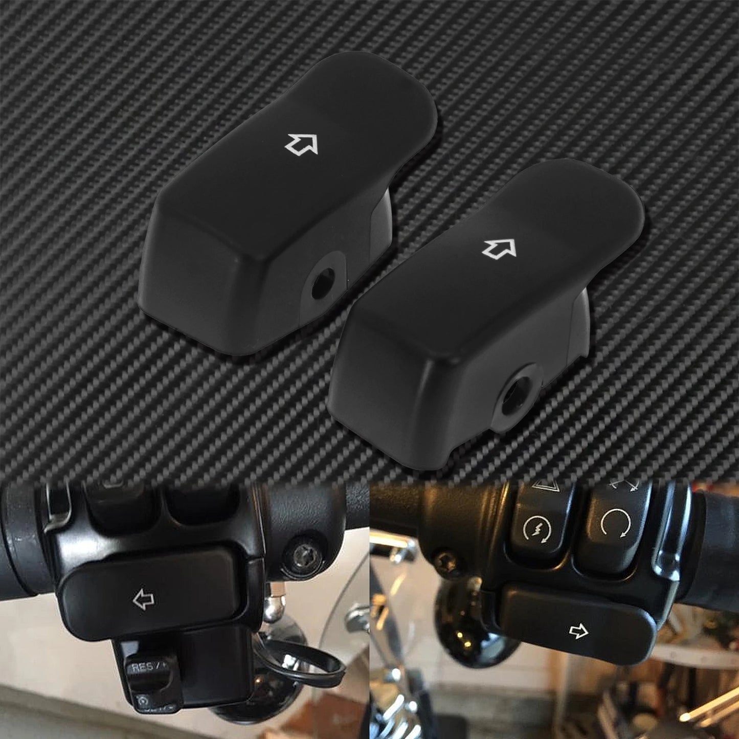 2xMotorcycle Black/Chrome Turn Signal Extension Caps Switch Button Extended Cover For Harley Sportster Dyna Fat Bob FXDF Softail