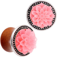 Handcrafted Beechwood Pink Tropical Flower Saddle Plug Set Sizes 14mm to 20mm
