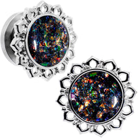 Handcrafted Black Faux Opal Mandala Screw Fit Plug Set Sizes 8mm to 20mm