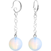 Handcrafted White Opalite Jawbreaker Dangle Fishhook Earrings