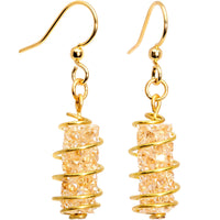 Handmade Yellow Wrap Fishhook Earrings Created with Crystals
