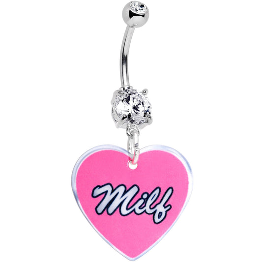 Handmade Pink Milf Heart Belly Ring Created with Crystals