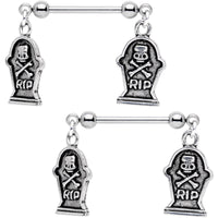 Handcrafted Halloween Gravestone Dangle Barbell Nipple Ring Set