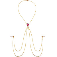 Gold Tone Nipple Chain Necklace Created with Crystals