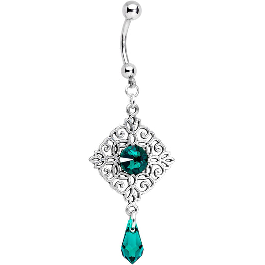 Handmade Green Rhom Dangle Belly Ring Created with Crystals