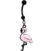 Handcrafted Black Plated Pink Flamingo Dangle Belly Ring