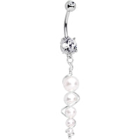 Handmade White Orb Dangle Belly Ring Created with Crystals