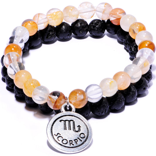 Handmade Lava Stone Citrine Scorpio Zodiac Bracelet Set of 2