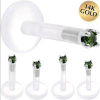Solid 14K White Gold 1.5mm Genuine Green Diamond Bioplast Push in Labret
