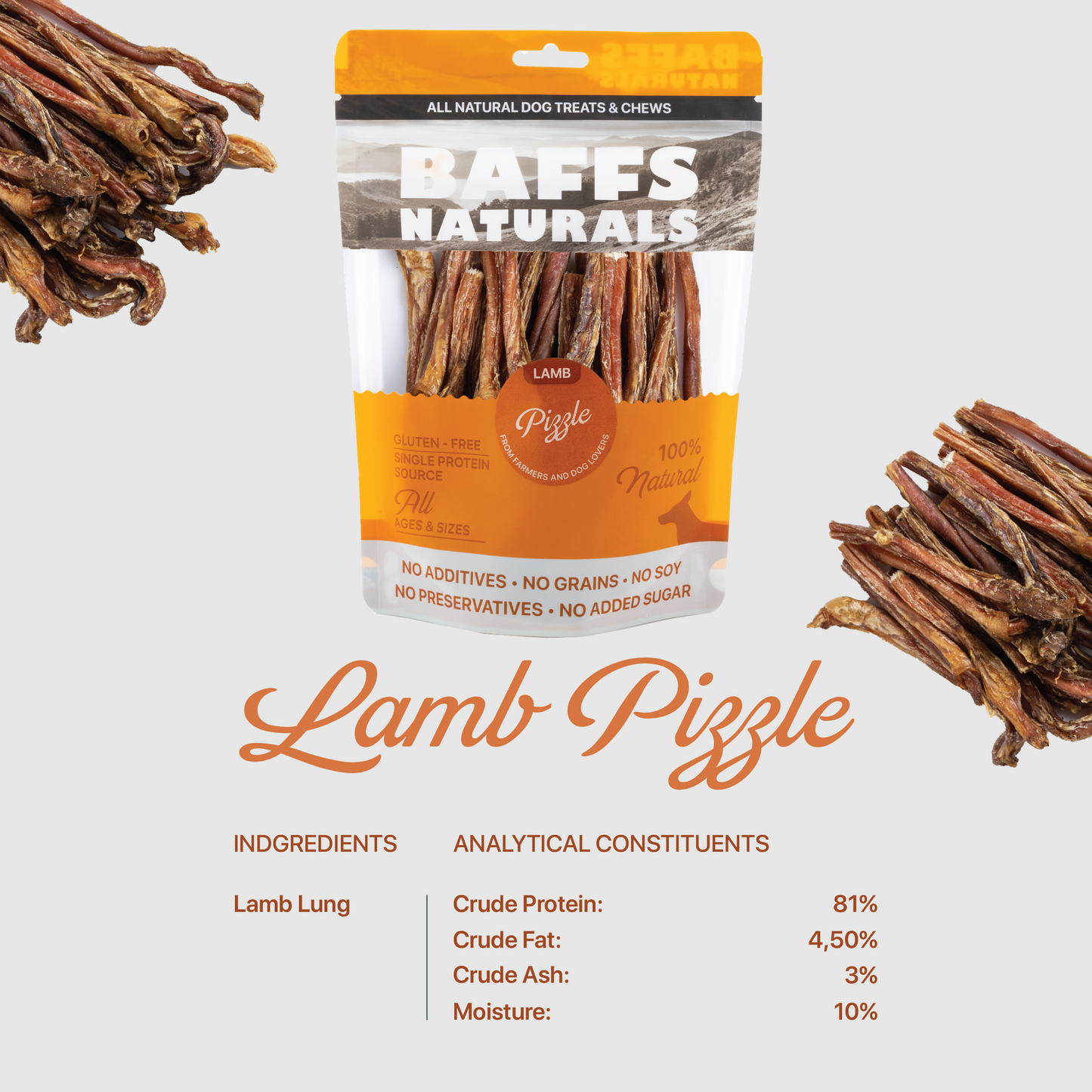 BAFFS NATURALS All-Natural Premium Lamb Pizzle Dog Chews – (8oz Bag)