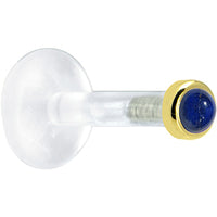 Solid 14K Yellow Gold 2mm Genuine Blue Lapis Lazuli Bioplast Push in Monroe