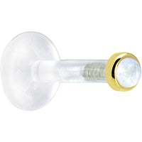 Solid 14K Yellow Gold 2mm Genuine Rainbow Moonstone Bioplast Push in Monroe