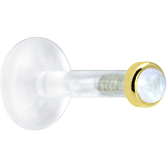 Solid 14K Yellow Gold 2mm Genuine Rainbow Moonstone Bioplast Push in Monroe