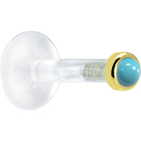 Solid 14K Yellow Gold 2mm Genuine Turquoise Bioplast Push in Monroe