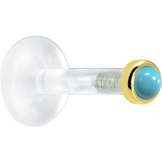 Solid 14K Yellow Gold 2mm Genuine Turquoise Bioplast Push in Monroe