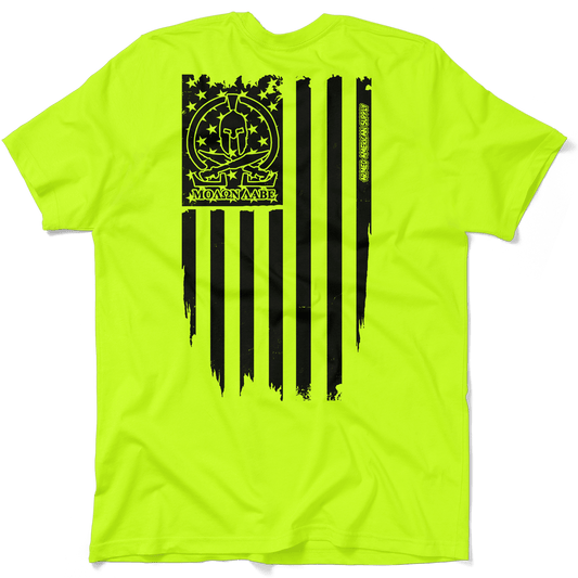 Molon Labe Ghost Flag - Safety Yellow Pocket T-Shirt