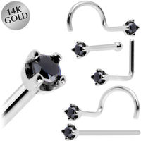 Solid 14K White Gold 1.5mm Genuine Black Diamond Nose Ring