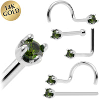 Solid 14K White Gold 1.5mm Genuine Green Diamond Nose Ring