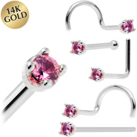 Solid 14K White Gold 1.5mm Genuine Pink Sapphire Nose Ring