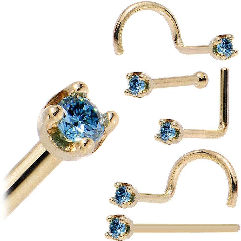 Solid 18K Yellow Gold 1.5mm Genuine Blue Diamond Nose Ring