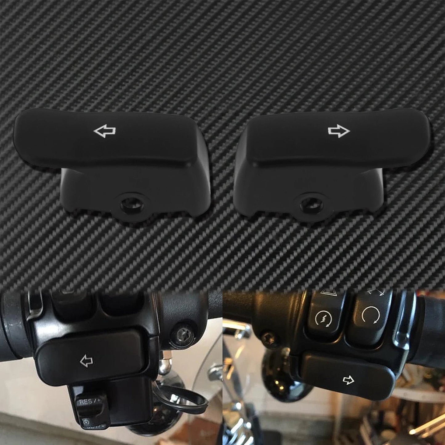 2xMotorcycle Black/Chrome Turn Signal Extension Caps Switch Button Extended Cover For Harley Sportster Dyna Fat Bob FXDF Softail