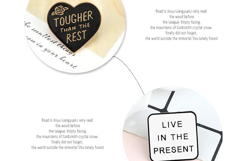 Life Motto Quotes Enamel Pins Creative ‘Never Give Up’ ‘Live in the Present’ Brooch Banner Slogan Badge Jewelry Gift for Friends