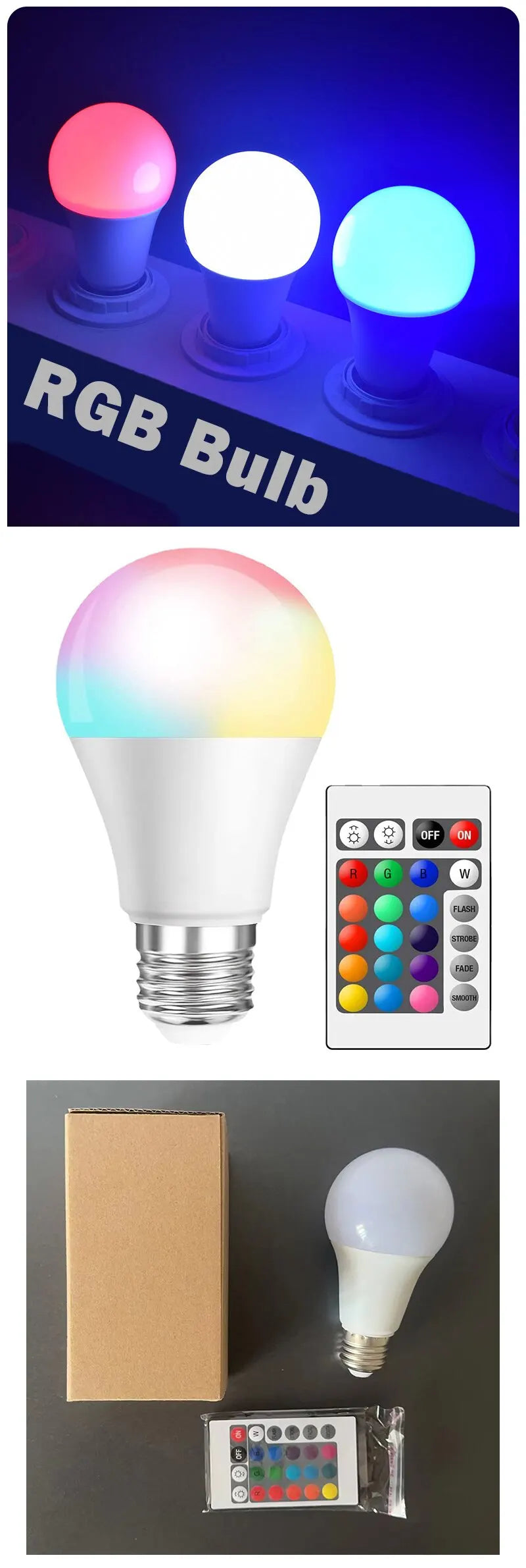 16 Colors RGB Bulb LED Multicolor Bulb E27 220V Household Lighting Dimmable 24 Key Remote Control Smart Lamp Atmosphere Light - Jaico Online Shop