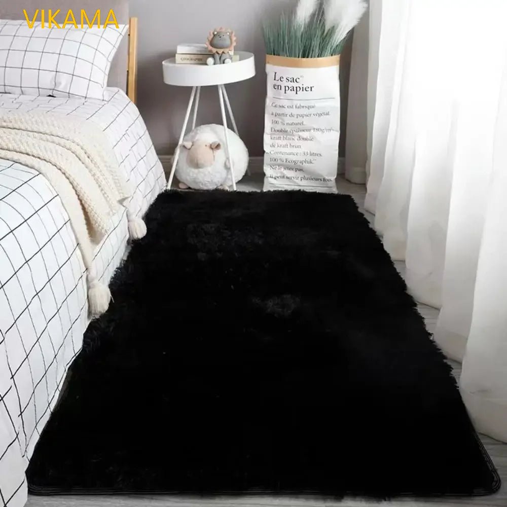 VIKAMA Simple Silk Wool Plush Carpet Bedroom Living Room Bed Blanket Solid Color High - Grade Soft Blanket Room Coffee Table Mat - Jaico Online Shop