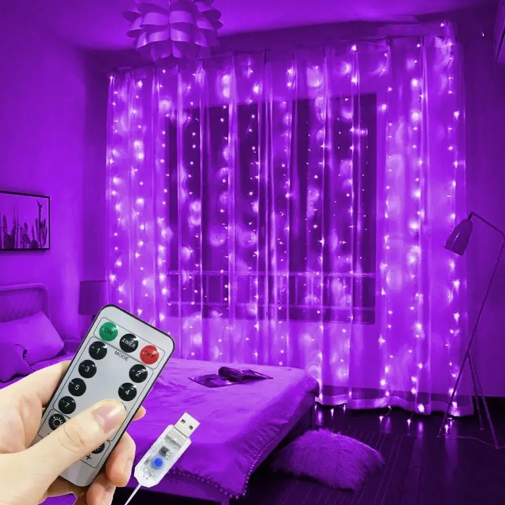 Christmas Home Decoration USB 8 Modes Fairy Garland Lights LED Curtain String Lights with Remote Control for Bedroom Wedding - Jaico Online Shop
