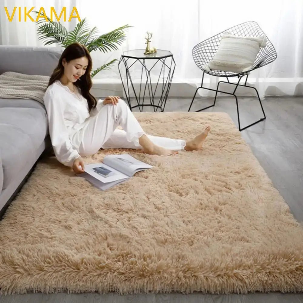 VIKAMA Simple Silk Wool Plush Carpet Bedroom Living Room Bed Blanket Solid Color High - Grade Soft Blanket Room Coffee Table Mat - Jaico Online Shop