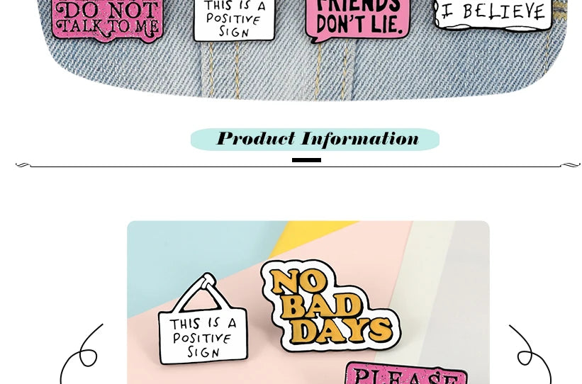 Life Motto Quotes Enamel Pins Creative ‘Never Give Up’ ‘Live in the Present’ Brooch Banner Slogan Badge Jewelry Gift for Friends