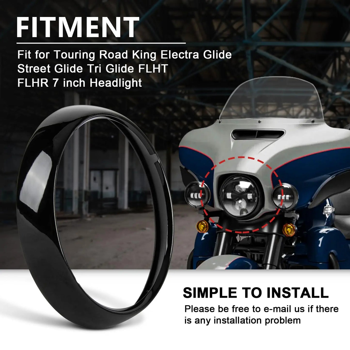 Motorcycle 7" Headlight Lamp Trim Ring Cover Headlight Assembly for harley Touring Road King Electra Glide Street FLHT FLHR