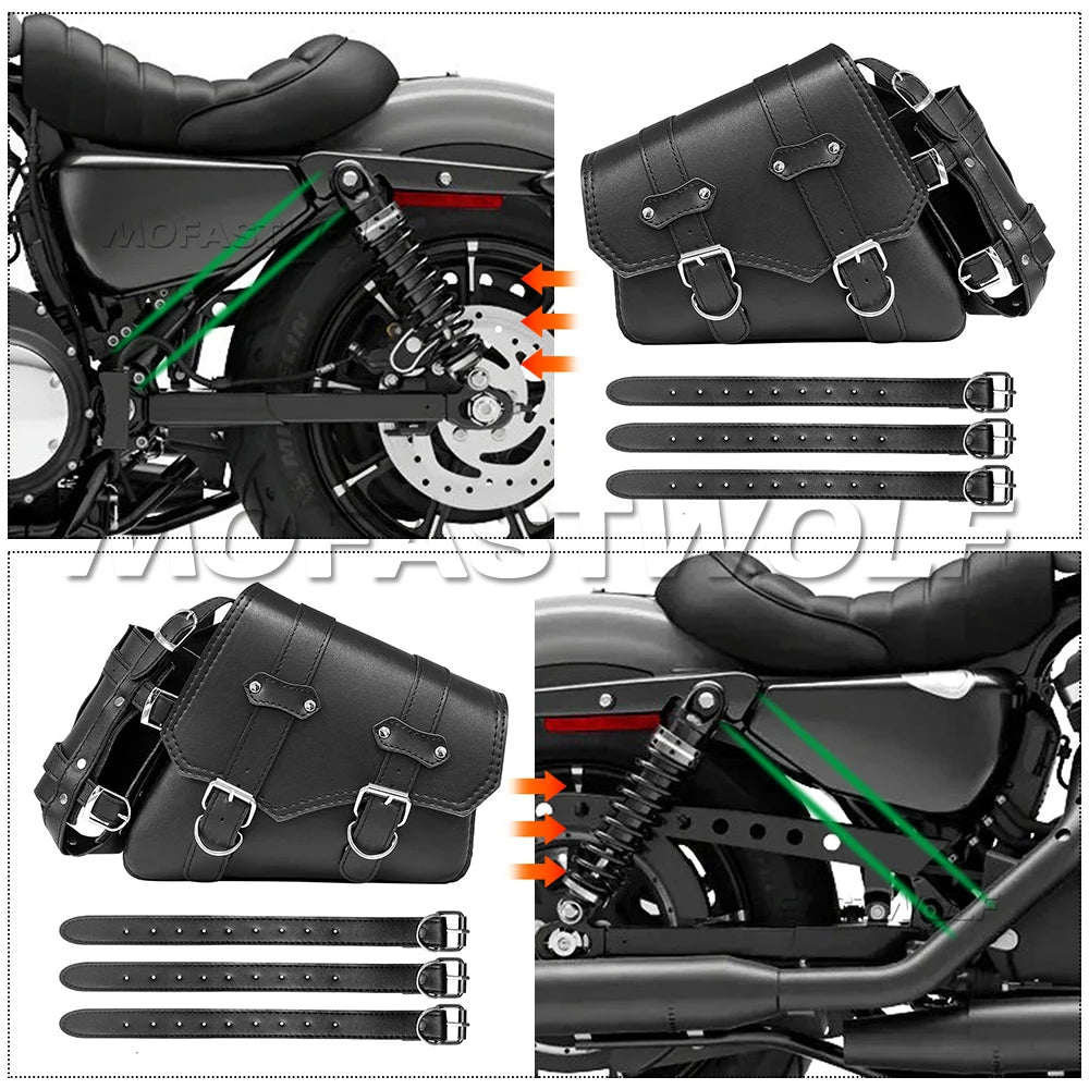 Motorcycle Bag For Harley Sportster Honda Suzuki Yamaha Kawasaki Leather Motorcycle Saddle Bag Waterproof Side Bags Tool Pouch