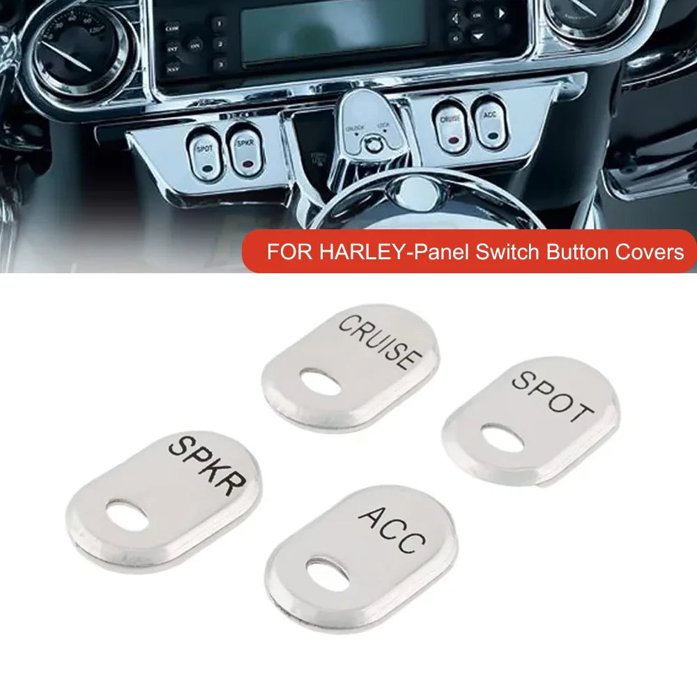 4pcs Chrome Motorcycle Rocker Panel Switch Button Covers For Harley Touring Electra Glide Road Glide Street Glide FLHT FLTR FLHX