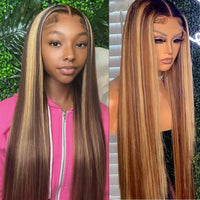 Highlight Ombre Colored Straight transparent HD Lace Frontal wig P427 13x6 Human Hair 200% 36 Inch brazilian wigs For Women