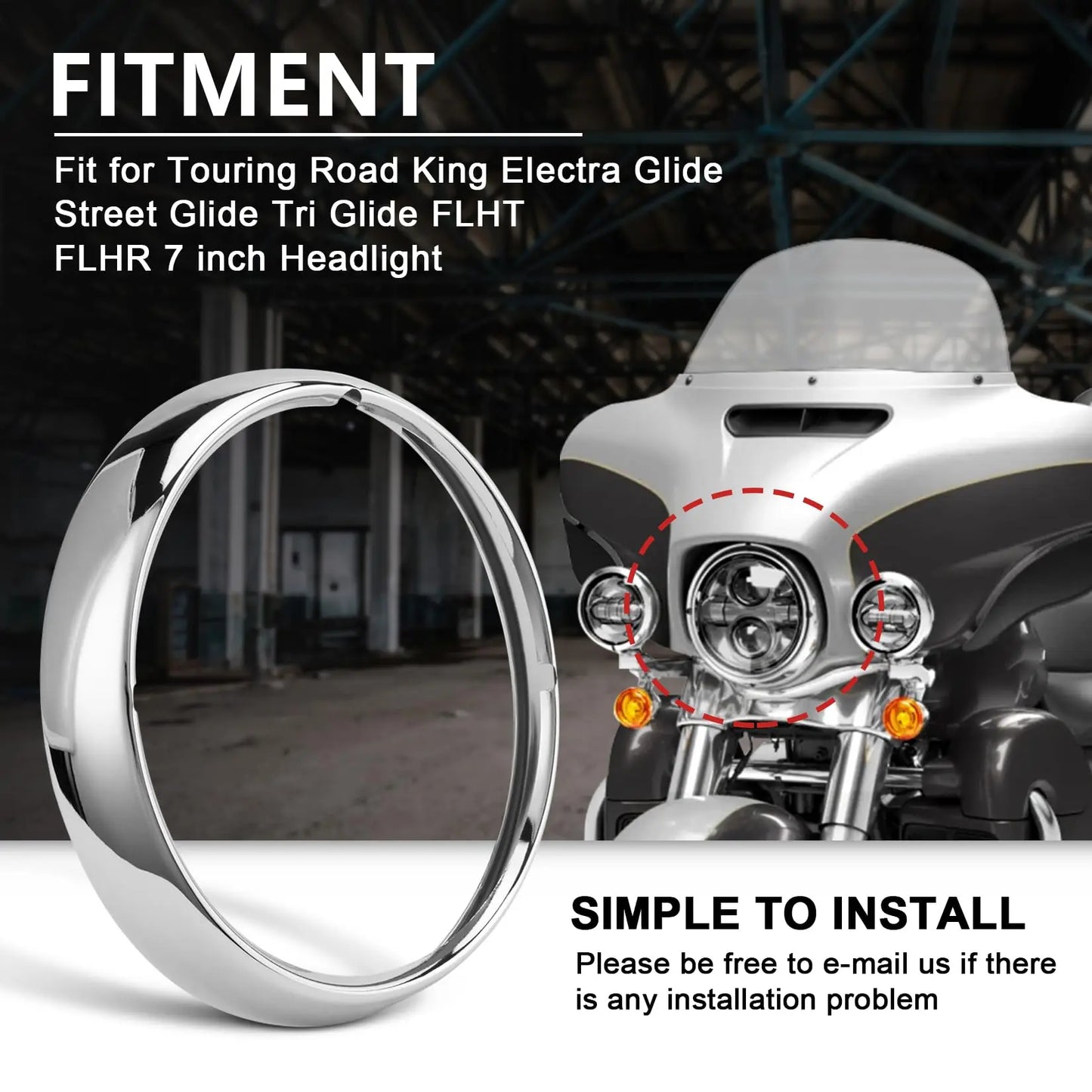 Motorcycle 7" Headlight Lamp Trim Ring Cover Headlight Assembly for harley Touring Road King Electra Glide Street FLHT FLHR
