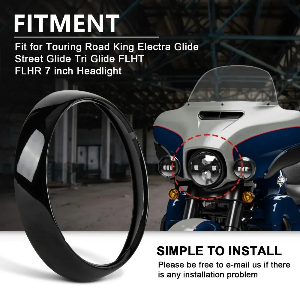 Motorcycle 7" Headlight Lamp Trim Ring Cover Headlight Assembly for harley Touring Road King Electra Glide Street FLHT FLHR