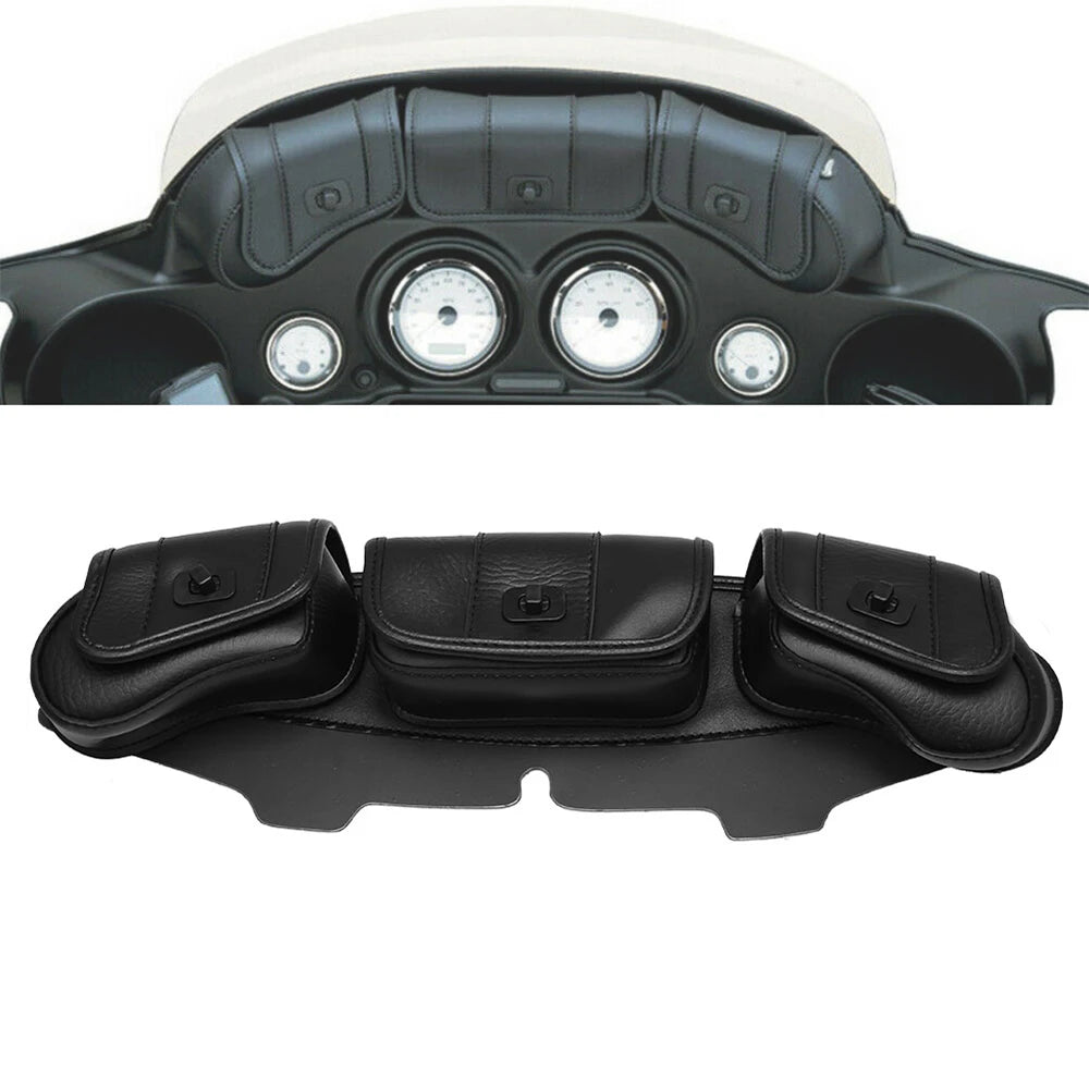 Motorcycle 3-Pocket Windshield Batwing Fairing Pouch Bag For Harley Touring Electra Glide Touring FLHX FLHT FLHXS 1996-2013