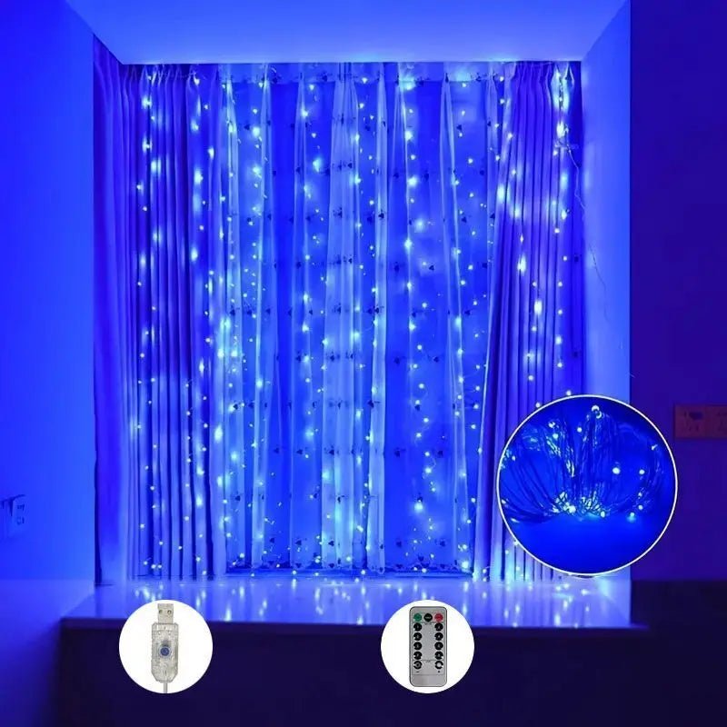 Christmas Home Decoration USB 8 Modes Fairy Garland Lights LED Curtain String Lights with Remote Control for Bedroom Wedding - Jaico Online Shop