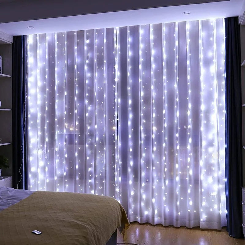 3/6M USB LED Curtain 8Modes Remote Control String Lights Holiday Wedding Fairy Garland Lights For Bedroom Living Room Decor