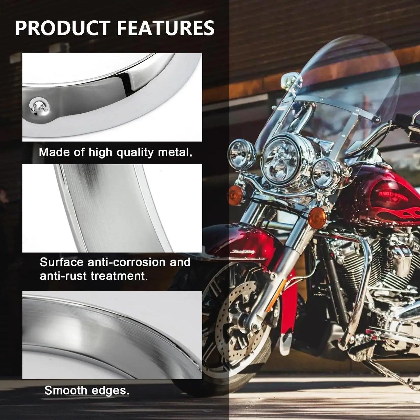 Motorcycle 7" Headlight Lamp Trim Ring Cover Headlight Assembly for harley Touring Road King Electra Glide Street FLHT FLHR