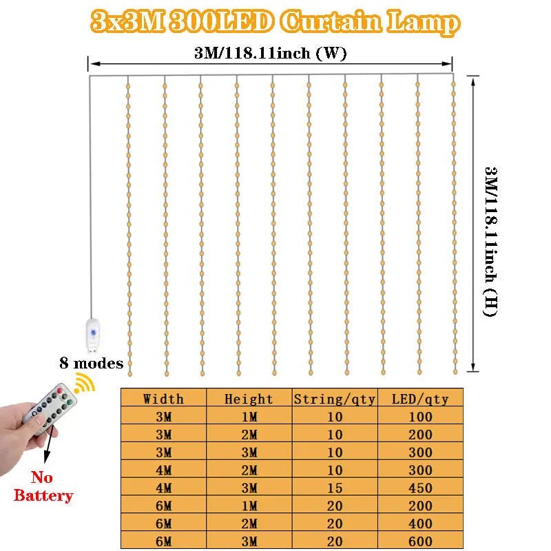 3/4/6m Curtain LED String Lights Garland USB Festoon Remote Control Fairy Garland Lights Christmas Decoration for Bedroom Home - Jaico Online Shop