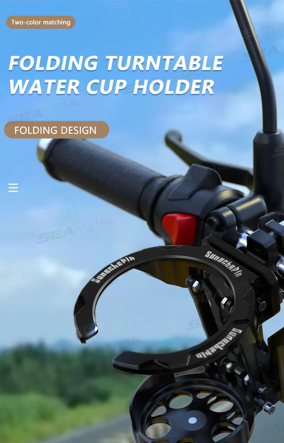 SEAMETAL Motorcycle Cup Holder Foldable Lightweight Adjustable Water Bottle Mount for Electric Bicycle Sport Cycling Accessories