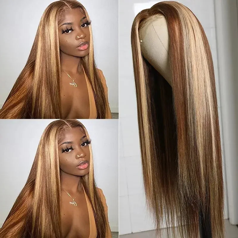 Highlight Ombre Colored Straight transparent HD Lace Frontal wig P427 13x6 Human Hair 200% 36 Inch brazilian wigs For Women