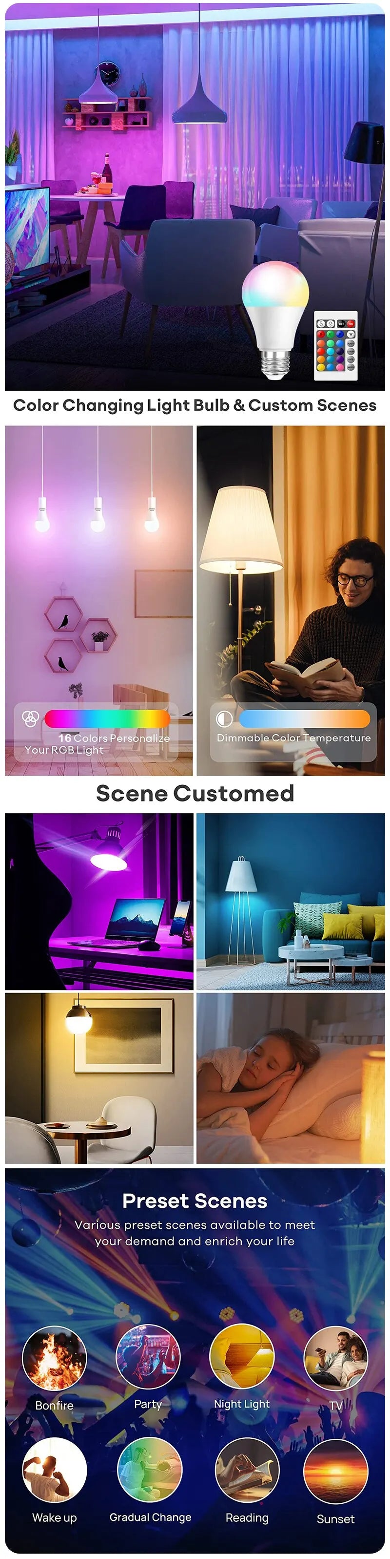 16 Colors RGB Bulb LED Multicolor Bulb E27 220V Household Lighting Dimmable 24 Key Remote Control Smart Lamp Atmosphere Light - Jaico Online Shop