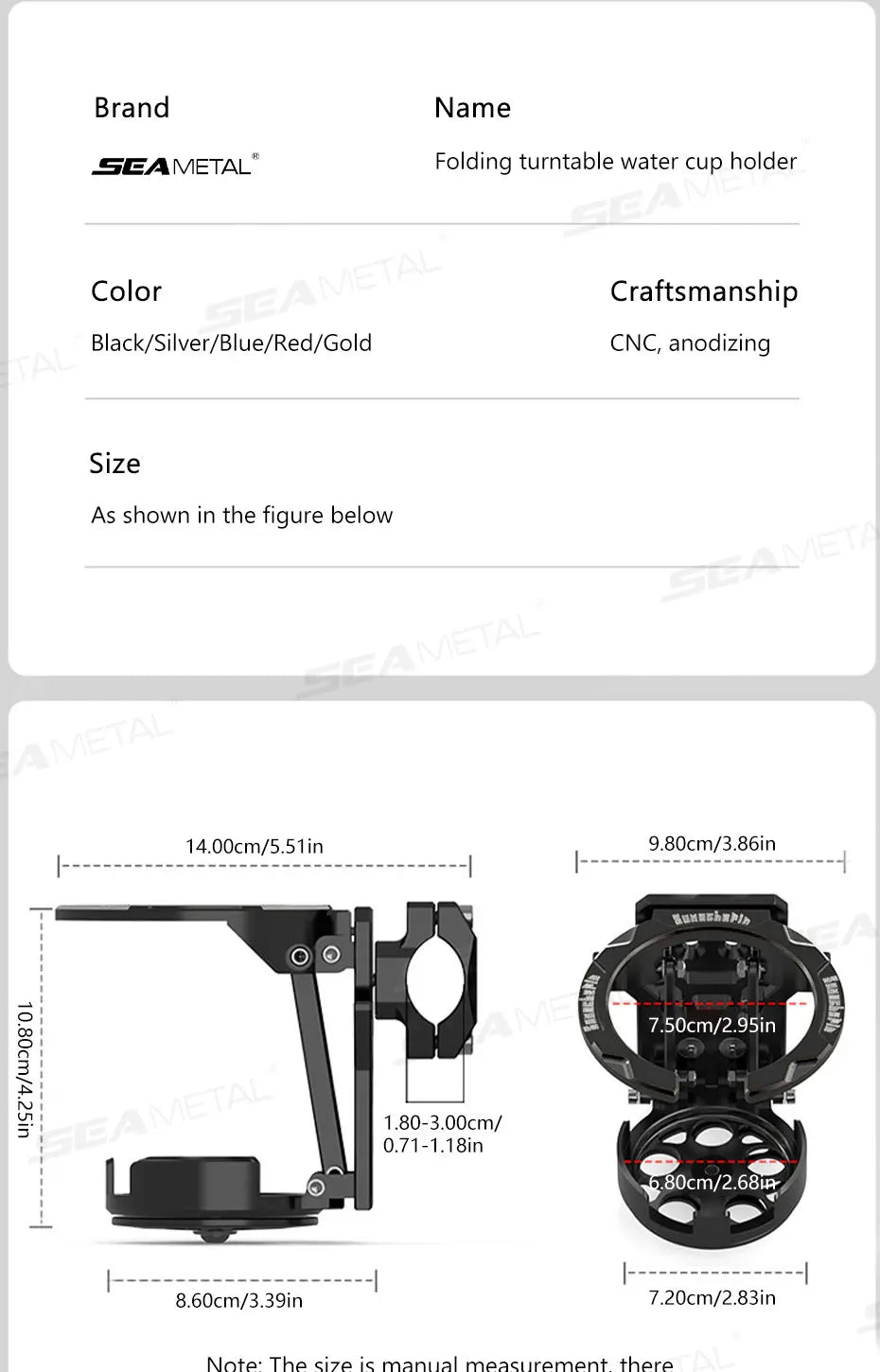 SEAMETAL Motorcycle Cup Holder Foldable Lightweight Adjustable Water Bottle Mount for Electric Bicycle Sport Cycling Accessories