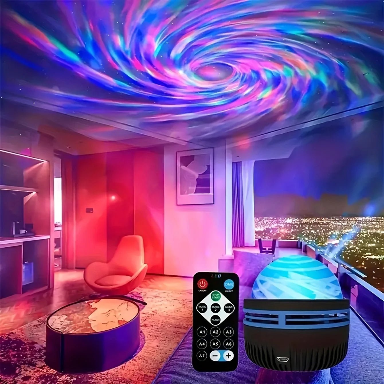 LED NightLights Galaxy Projector Remote Control 5V USB Rechargeable Starry Sky Lamp DMX Sound Active 7 Modes for Kids Room Decor - Jaico Online Shop